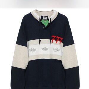 NWT Boys Lie Better Luck Next Time Navy Henley Crewneck, size XS/S